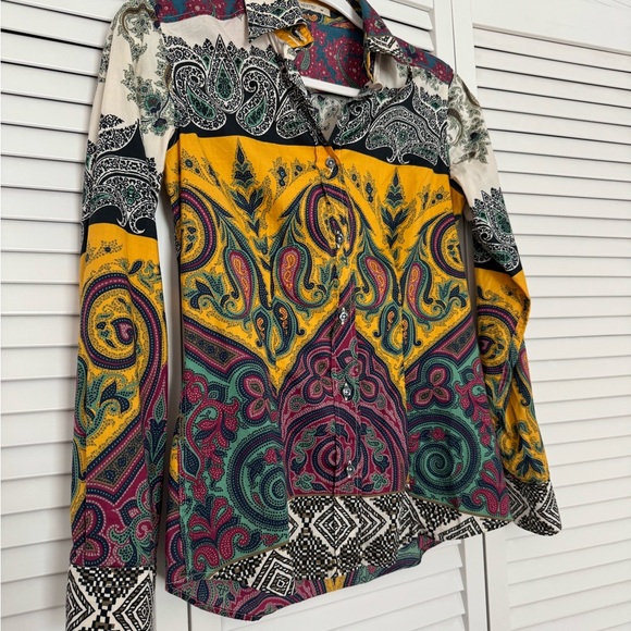 Etro Button Up Paisley Multicolor Maximalist Women's Top Made in Italy 38 (XS) - Picture 2 of 8